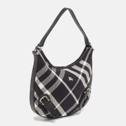 Pre Owned Burberry Black House Check Canvas and Leather Larkin Hobo