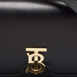Pre Owned Burberry Black Leather Medium TB Shoulder Bag
