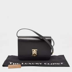 Pre Owned Burberry Black Leather Medium TB Shoulder Bag