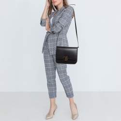 Pre Owned Burberry Black Leather Medium TB Shoulder Bag