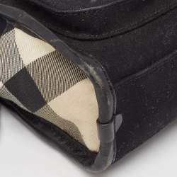 Pre Owned Burberry Black Leather and Check Canvas Front Pocket Crossbody Bag