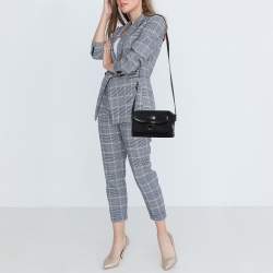 Pre Owned Burberry Black Leather and Check Canvas Front Pocket Crossbody Bag