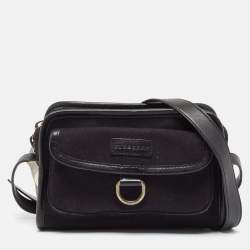 Pre Owned Burberry Black Leather and Check Canvas Front Pocket Crossbody Bag