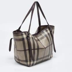 Pre Owned Burberry Smoked Check Coated Canvas and Leather Small Canterbury Tote