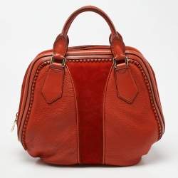 Pre Owned Burberry Orange Leather and Suede Tassel Satchel