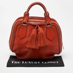 Pre Owned Burberry Orange Leather and Suede Tassel Satchel