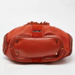 Pre Owned Burberry Orange Leather and Suede Tassel Satchel