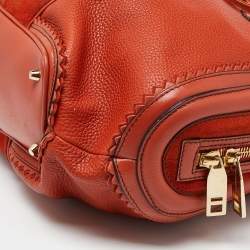 Pre Owned Burberry Orange Leather and Suede Tassel Satchel