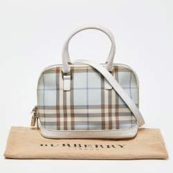 Pre Owned Burberry Blue/White House Check PVC and Leather Dome Satchel