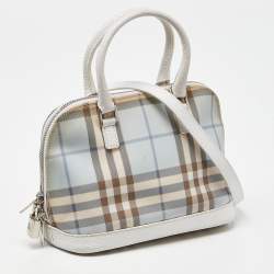 Pre Owned Burberry Blue/White House Check PVC and Leather Dome Satchel