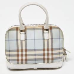 Pre Owned Burberry Blue/White House Check PVC and Leather Dome Satchel