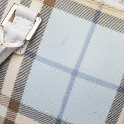 Pre Owned Burberry Blue/White House Check PVC and Leather Dome Satchel