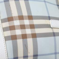Pre Owned Burberry Blue/White House Check PVC and Leather Dome Satchel