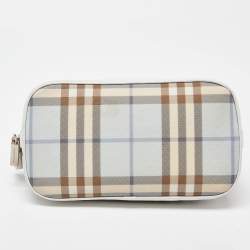 Pre Owned Burberry Blue/White House Check PVC and Leather Dome Satchel