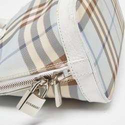Pre Owned Burberry Blue/White House Check PVC and Leather Dome Satchel