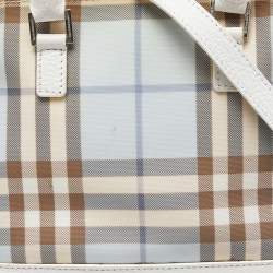 Pre Owned Burberry Blue/White House Check PVC and Leather Dome Satchel