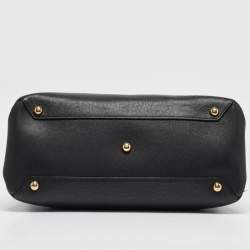 Pre Owned Burberry Black/Beige Leather and House Check Fabric Medium Banner Tote