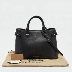 Pre Owned Burberry Black/Beige Leather and House Check Fabric Medium Banner Tote