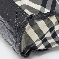 Pre Owned Burberry Black Beat Check Nylon and Patent Leather Tote
