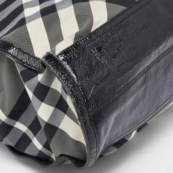 Pre Owned Burberry Black Beat Check Nylon and Patent Leather Tote