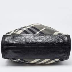 Pre Owned Burberry Black Beat Check Nylon and Patent Leather Tote
