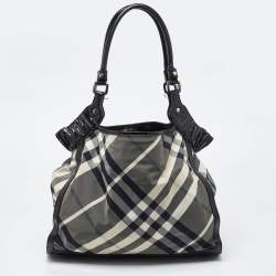 Pre Owned Burberry Black Beat Check Nylon and Patent Leather Tote