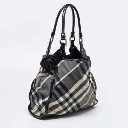 Pre Owned Burberry Black Beat Check Nylon and Patent Leather Tote