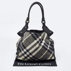 Pre Owned Burberry Black Beat Check Nylon and Patent Leather Tote