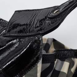 Pre Owned Burberry Black Beat Check Nylon and Patent Leather Tote