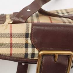 Burberry Brown/Beige House Check PVC and Leather Buckle Flap Bag