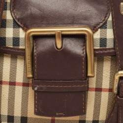 Burberry Brown/Beige House Check PVC and Leather Buckle Flap Bag