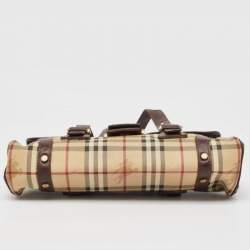 Burberry Brown/Beige House Check PVC and Leather Buckle Flap Bag