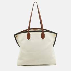 Pre Owned Burberry Off White Canvas Large Society Tote