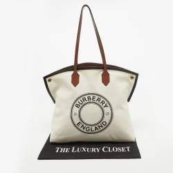 Pre Owned Burberry Off White Canvas Large Society Tote