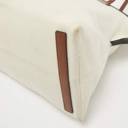 Pre Owned Burberry Off White Canvas Large Society Tote