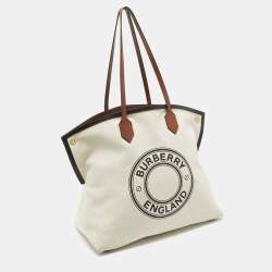 Pre Owned Burberry Off White Canvas Large Society Tote
