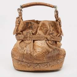 Pre Owned Burberry Beige Python Buckle Hobo