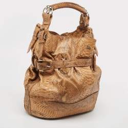 Pre Owned Burberry Beige Python Buckle Hobo