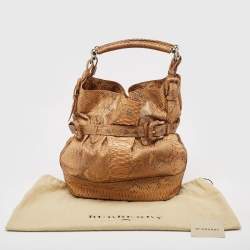 Pre Owned Burberry Beige Python Buckle Hobo