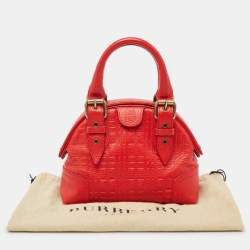 Pre Owned Burberry Red Check Embossed Leather Frame Satchel