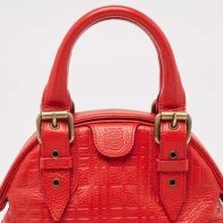 Pre Owned Burberry Red Check Embossed Leather Frame Satchel