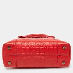 Pre Owned Burberry Red Check Embossed Leather Frame Satchel