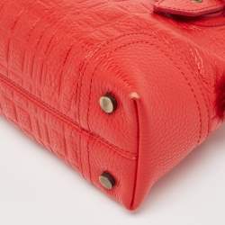 Pre Owned Burberry Red Check Embossed Leather Frame Satchel