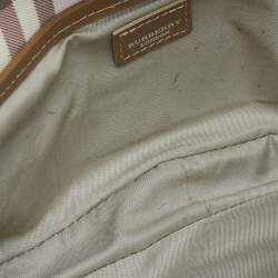 Pre Owned Burberry Pink/Beige House Check PVC and Leather Buckle Flap Wristlet Clutch