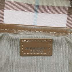 Pre Owned Burberry Pink/Beige House Check PVC and Leather Buckle Flap Wristlet Clutch