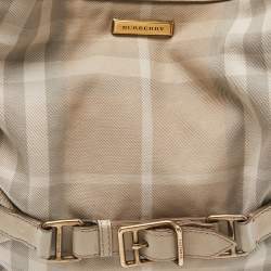 Pre Owned Burberry Beige House Check Canvas and Leather Large Parsons Bag