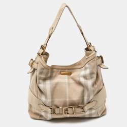 Pre Owned Burberry Beige House Check Canvas and Leather Large Parsons Bag