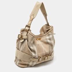 Pre Owned Burberry Beige House Check Canvas and Leather Large Parsons Bag