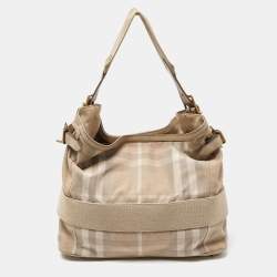 Pre Owned Burberry Beige House Check Canvas and Leather Large Parsons Bag