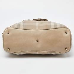 Pre Owned Burberry Beige House Check Canvas and Leather Large Parsons Bag